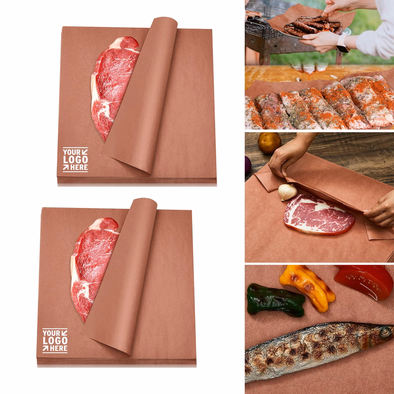 24 x 24 Inches Smoking Meat Unbleached Uncoated Butcher Pink Sheet Precut Kraft BBQ Paper