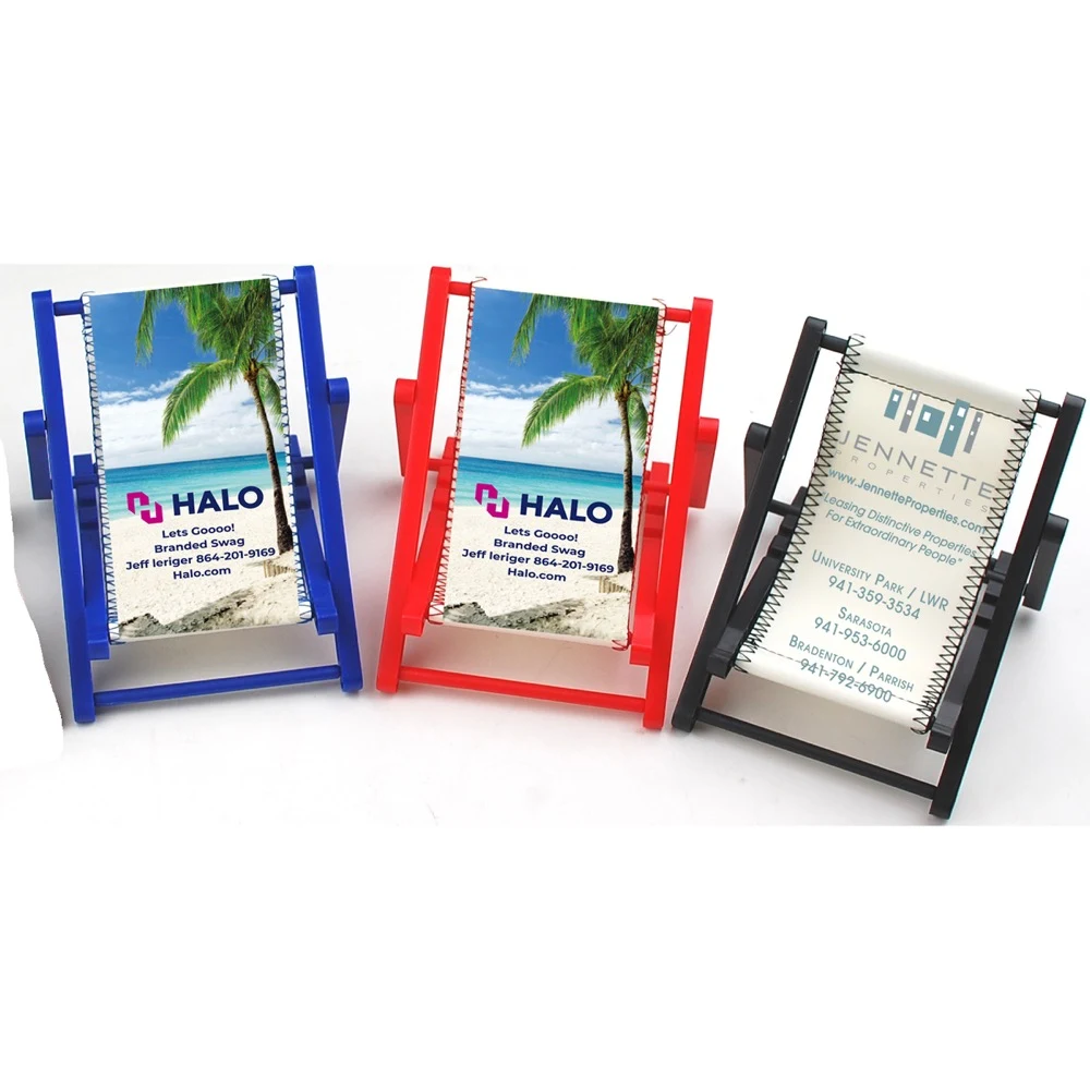 Plastic Frame Mini Beach Chair, holds Cell Phone or Business Card. 1