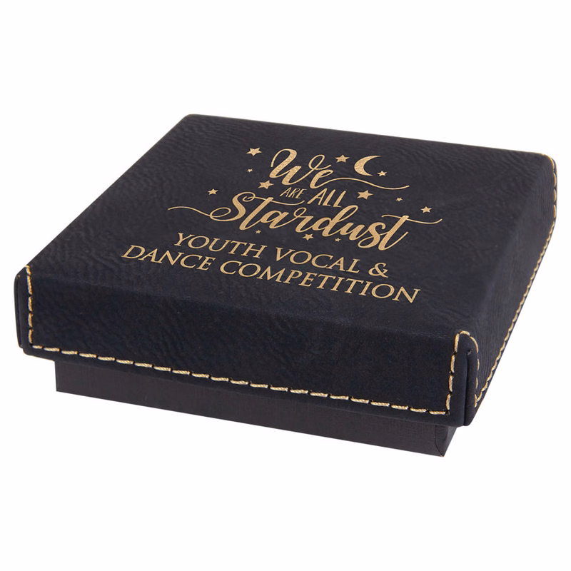 3 1/2" x 3 1/2" Black/Gold Medal Box with Leatherette Lid