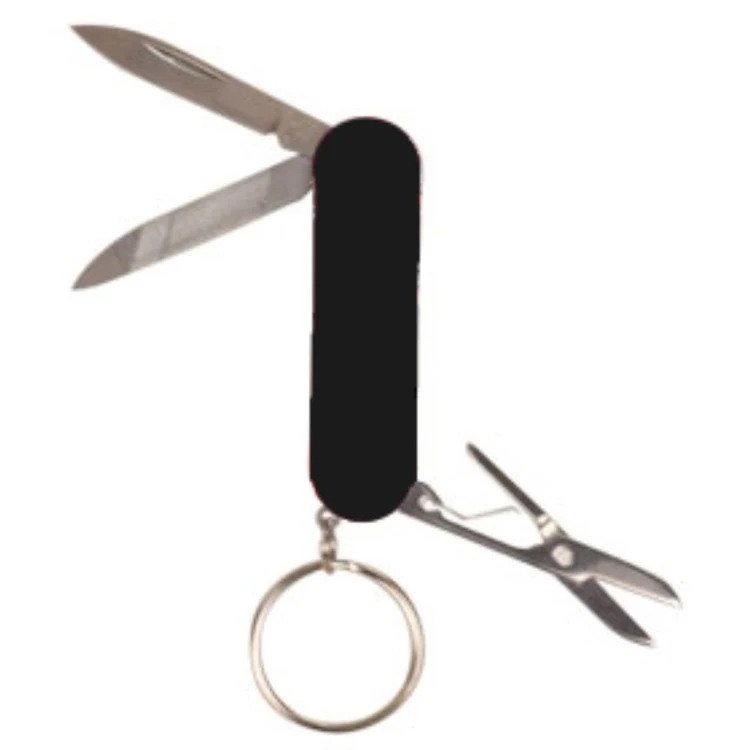 Custom Engraved Black Pocket Knife with Key Ring. 1