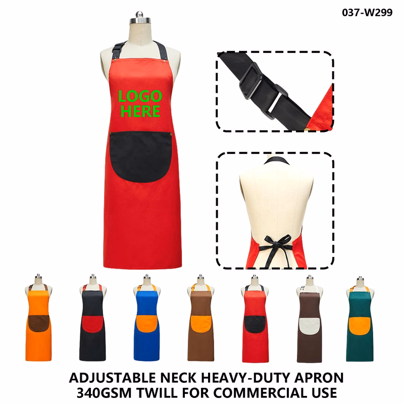 Adjustable Neck Apron with Pockets - Branded Durable Kitchen & Workshop Use