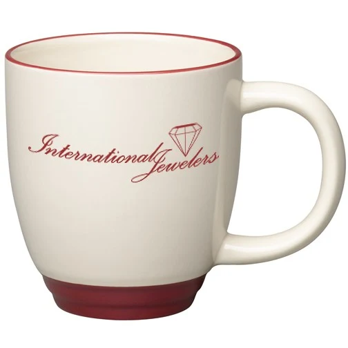 14 oz. Almond with Burgundy Lip and Base Accent Bistro Mug 1