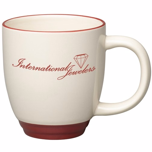 14 oz. Almond with Burgundy Lip and Base Accent Bistro Mug