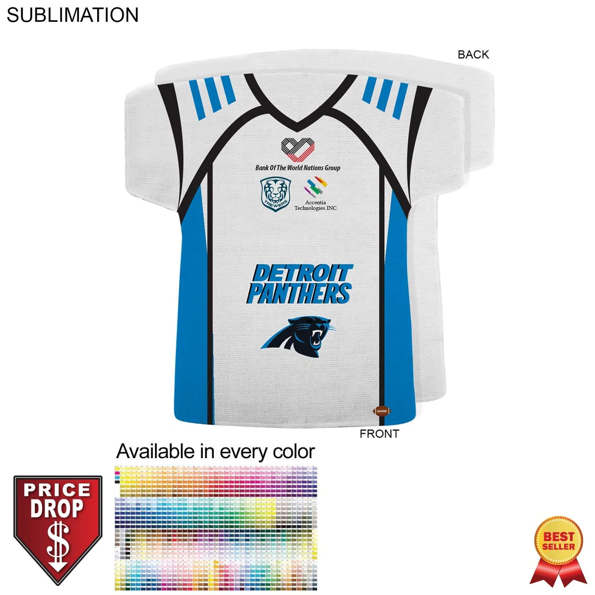 Football Jersey Shape Microfiber Dri-Lite Terry Keepsake Towel, 18x17, Sublimated Front Side 1