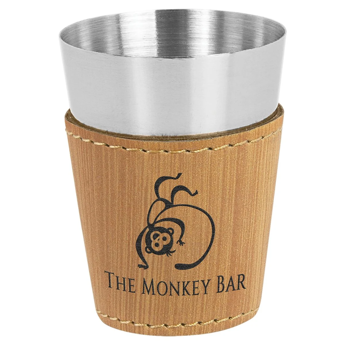 2 oz. Bamboo Leatherette & Stainless Steel Shot Glass 1