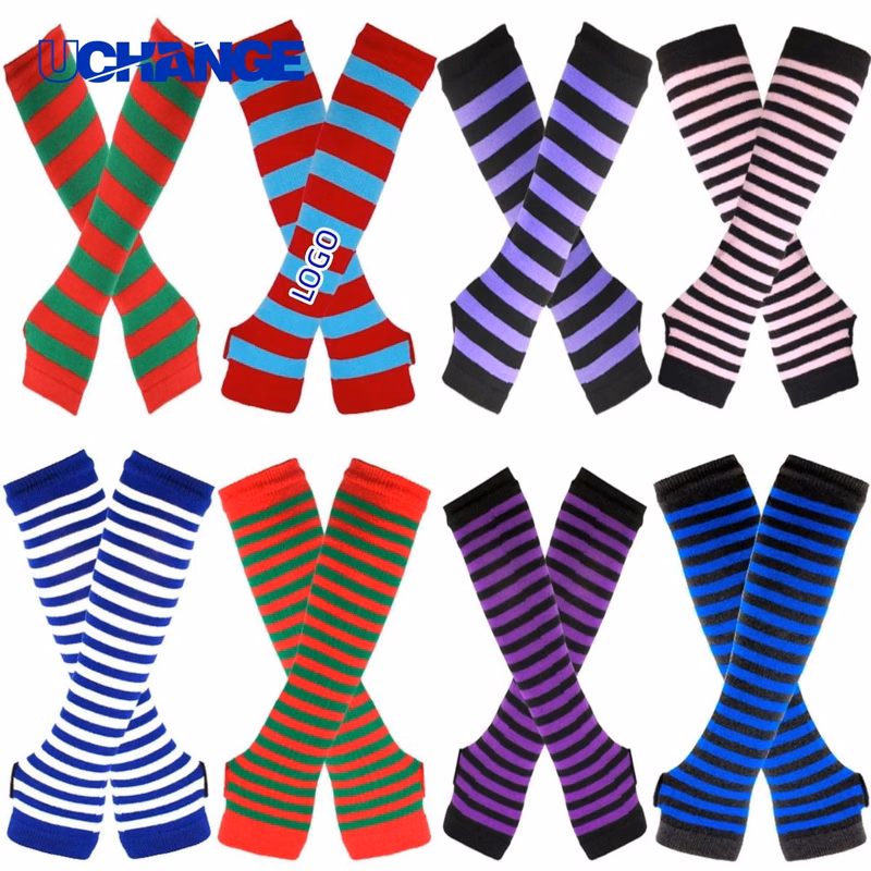 Striped Knit Arm Warmer Gloves