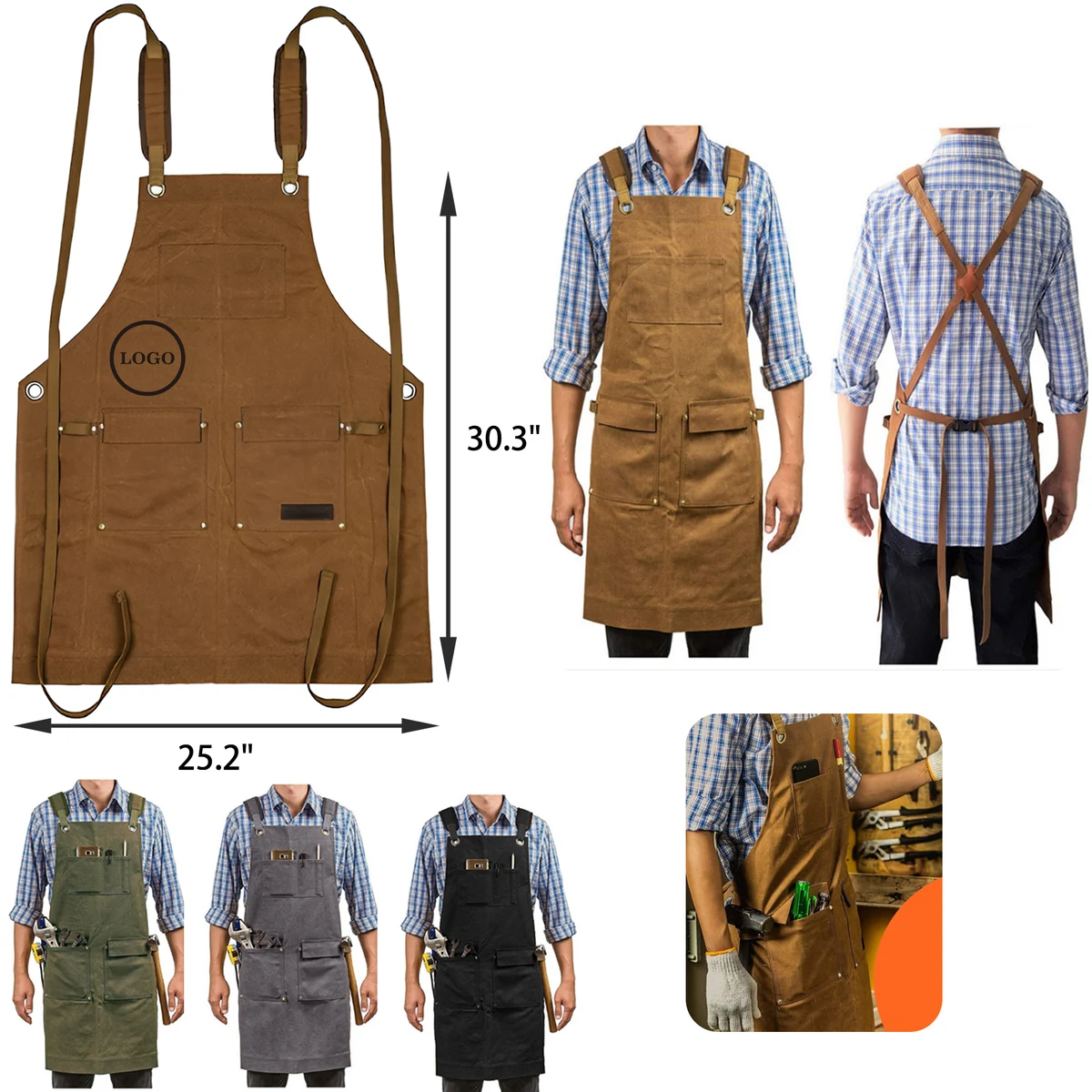 MOQ 20 PCS Functional Thick Canvas Multi Pocket Apron 1