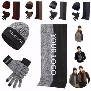 Warm Winter Hat Long Neck Scarf Touch Screen Gloves Set