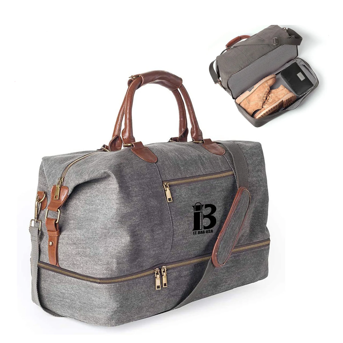 Canvas Weekender Bag with Shoe Pouch 1