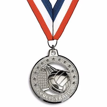 Medallion: 2" Circle Cut Out Volleyball Silver w/