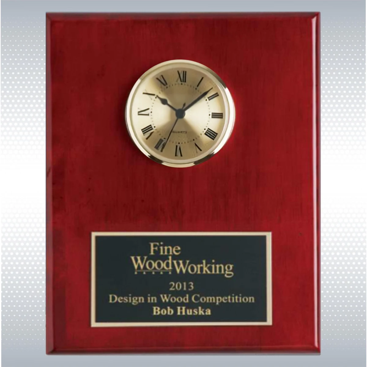 Piano Finish Solid Wood Plaque W/ Clock (9" X 12") 1