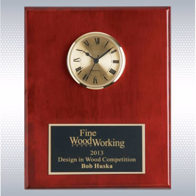 Piano Finish Solid Wood Plaque W/ Clock (9" X 12")