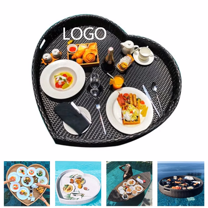 15.7"D Round Rattan Woven Floating Serving Tray