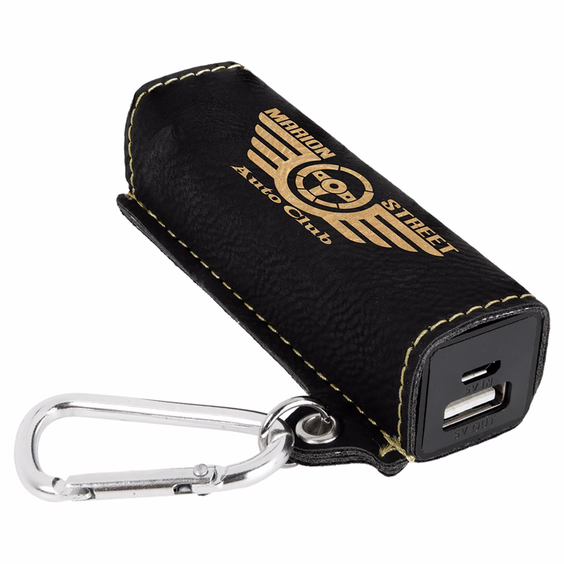 Black/Gold Leatherette 2200 mAh Power Bank with USB Cord