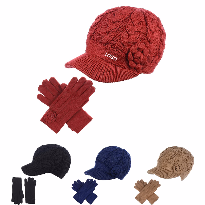 Knitte Peaked Hat and Gloves Set