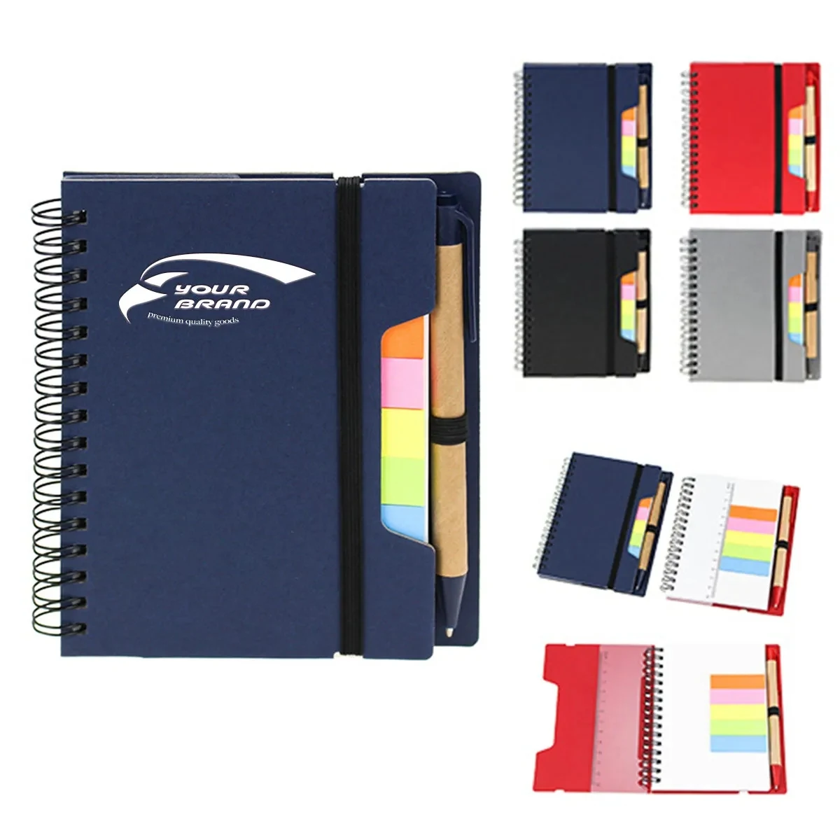 Spiral Lined Kraft Paper Bookmark Notebook with Pen Holder 1