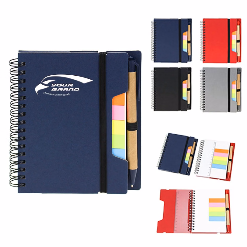 Spiral Lined Kraft Paper Bookmark Notebook with Pen Holder