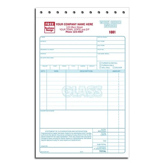Glass Repair Work Orders, Invoices 1