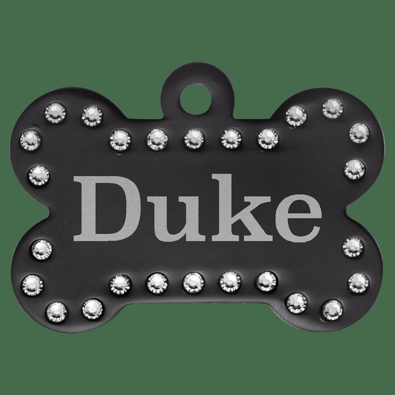 1 1/2" x 1" Black Anodized Aluminum Swarovski Bling Bone with Tab