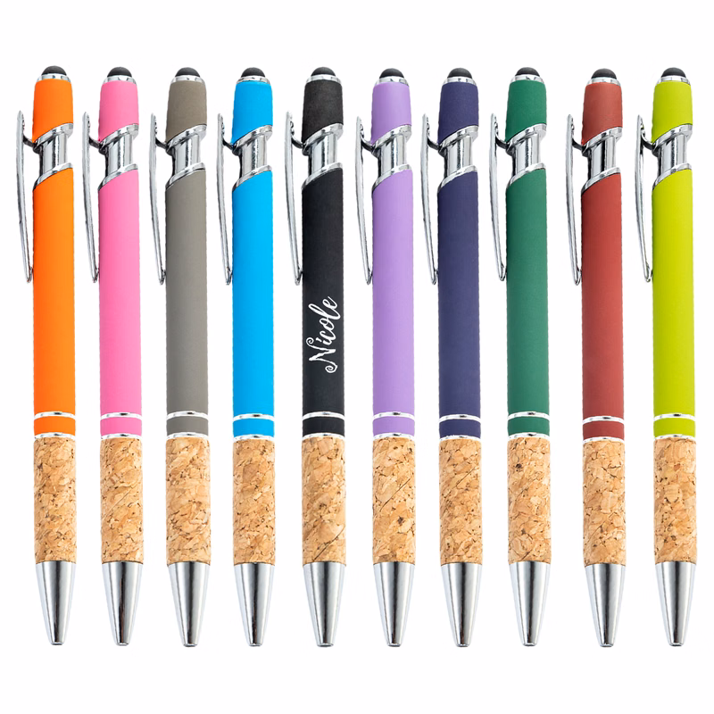 Metal Stylus Retractable Ballpoint Pen w/ Wood Grip