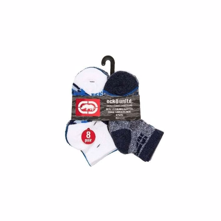 Ecko Performance Boys 1/2 Cushion Quarter Socks - 8 Pack Assorted Colors