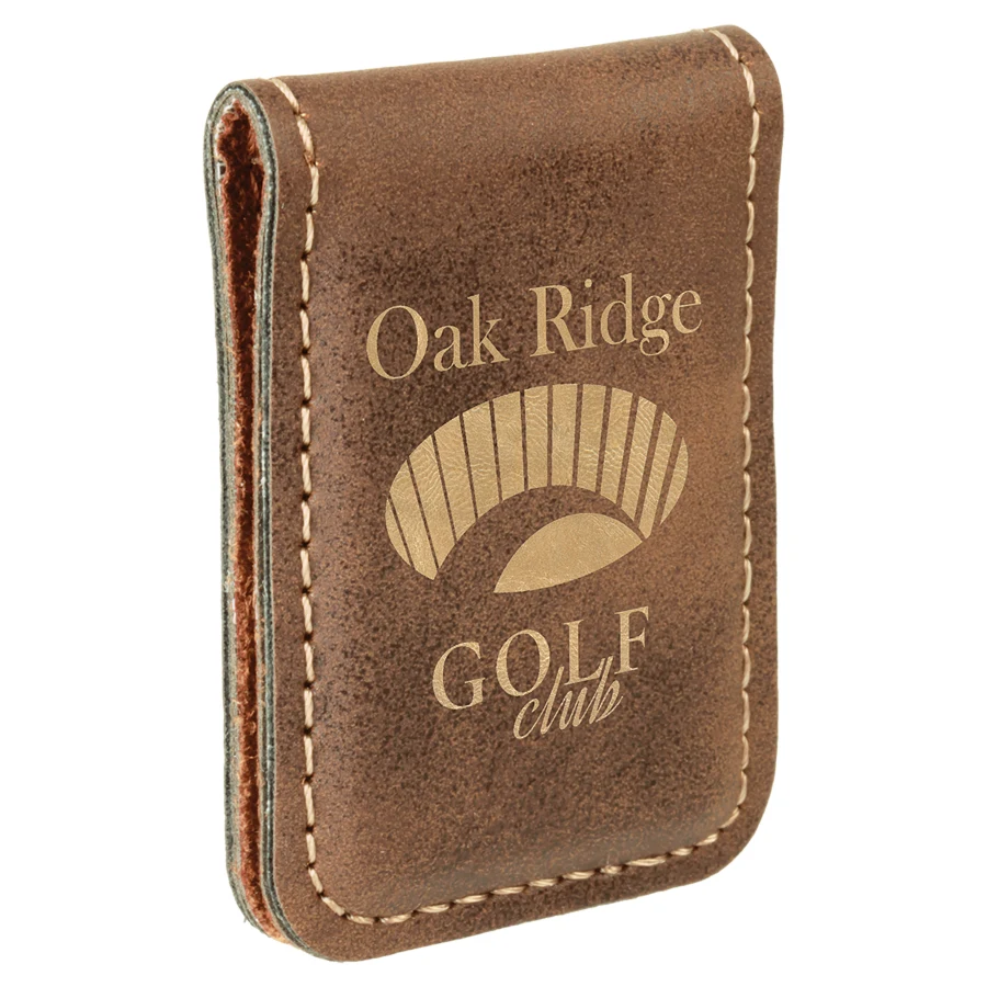 1 3/4" x 2 1/2" Rustic/Gold Leatherette Money Clip 1