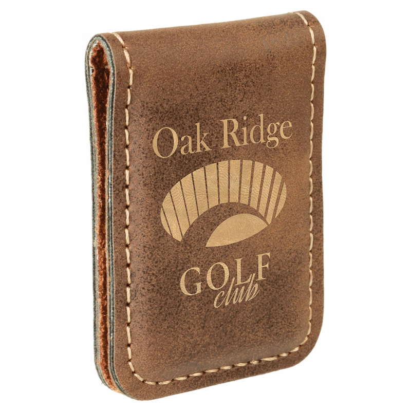 1 3/4" x 2 1/2" Rustic/Gold Leatherette Money Clip