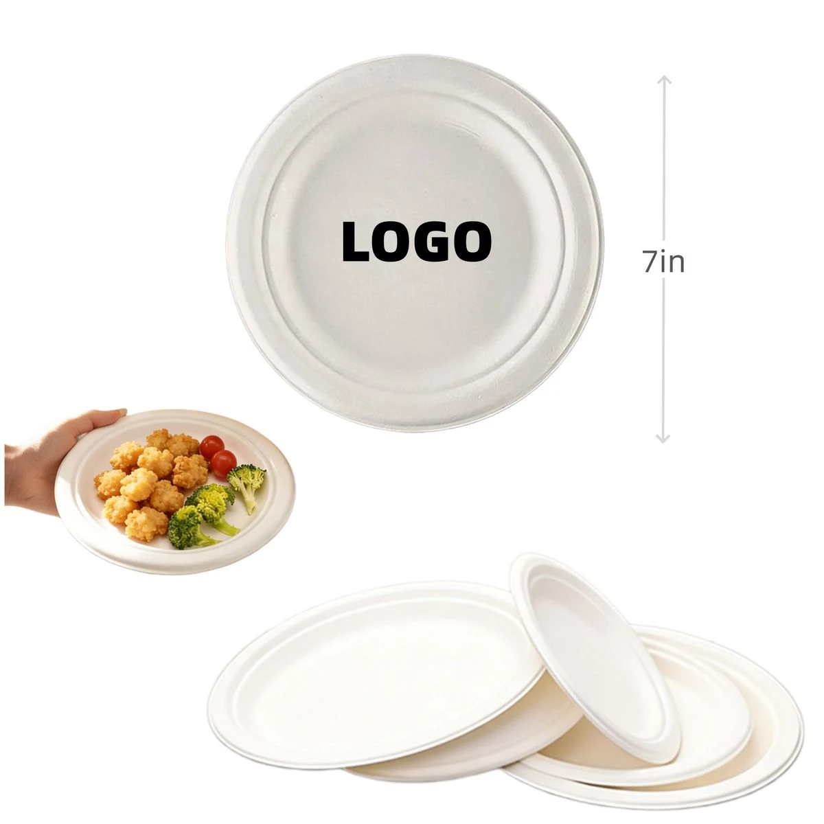 Disposable Biodegradable Sugarcane Plates Waterproof 7" 1