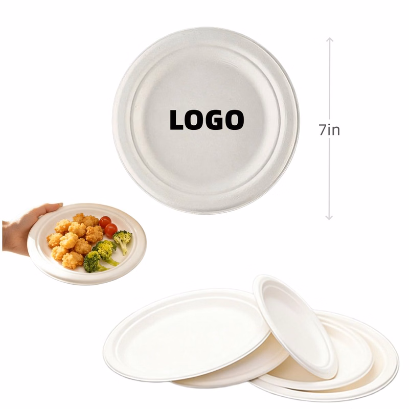 Disposable Biodegradable Sugarcane Plates Waterproof 7"