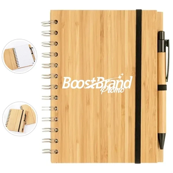 Custom Bamboo A5 Spiral Notebook with Matching Pen — Sustainable Corporate Gifting 1