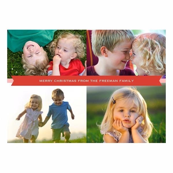 Four Photos with Red Banner Christmas Card