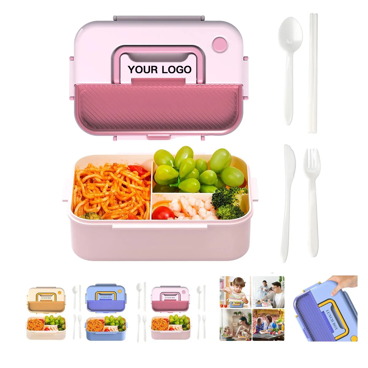 Plastic Lunch Box with 3 Compartments and 1200ml Capacity 1