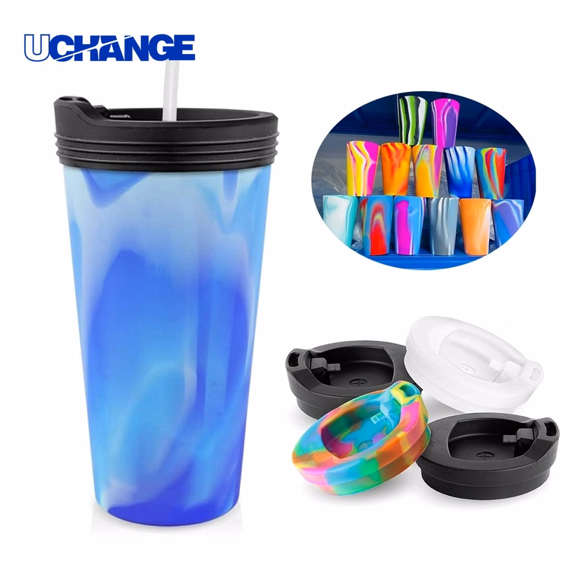 16oz Silicone Pint Cup with Lid and Straw Flexible Party Drinkware