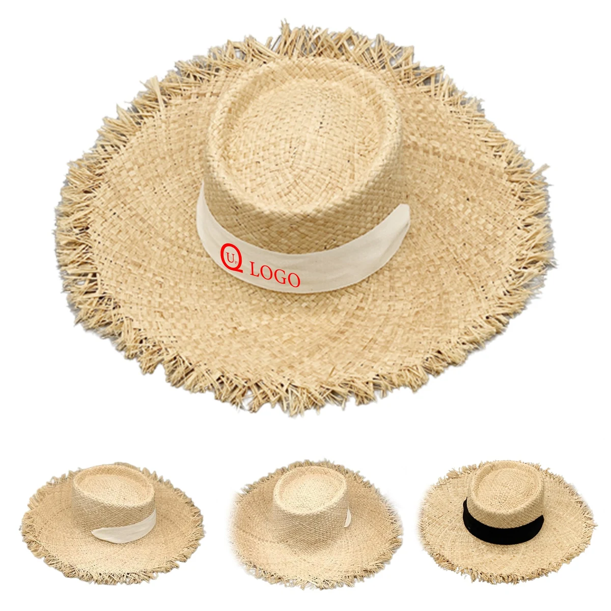 Raffia Straw Wide-Brimmed Boater Hat 1
