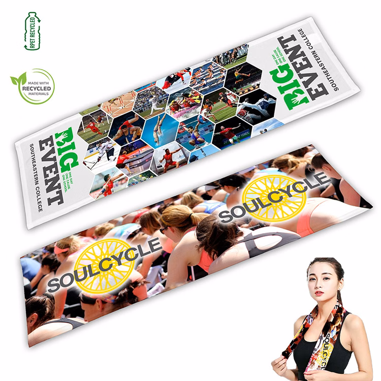 "THE DENALI RAINIER XTRA" - 12" W x 36" H Full Color Sublimation Recycled RPET Cooling Towel