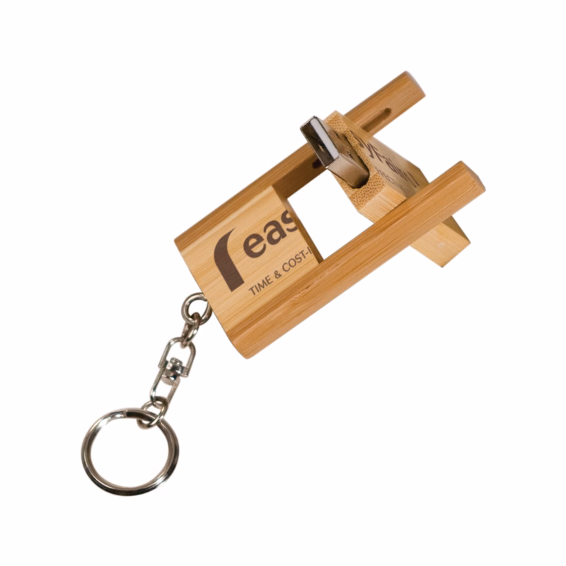 8GB 2-Tone Bamboo Flip Style USB Flash Drive w/Keychain