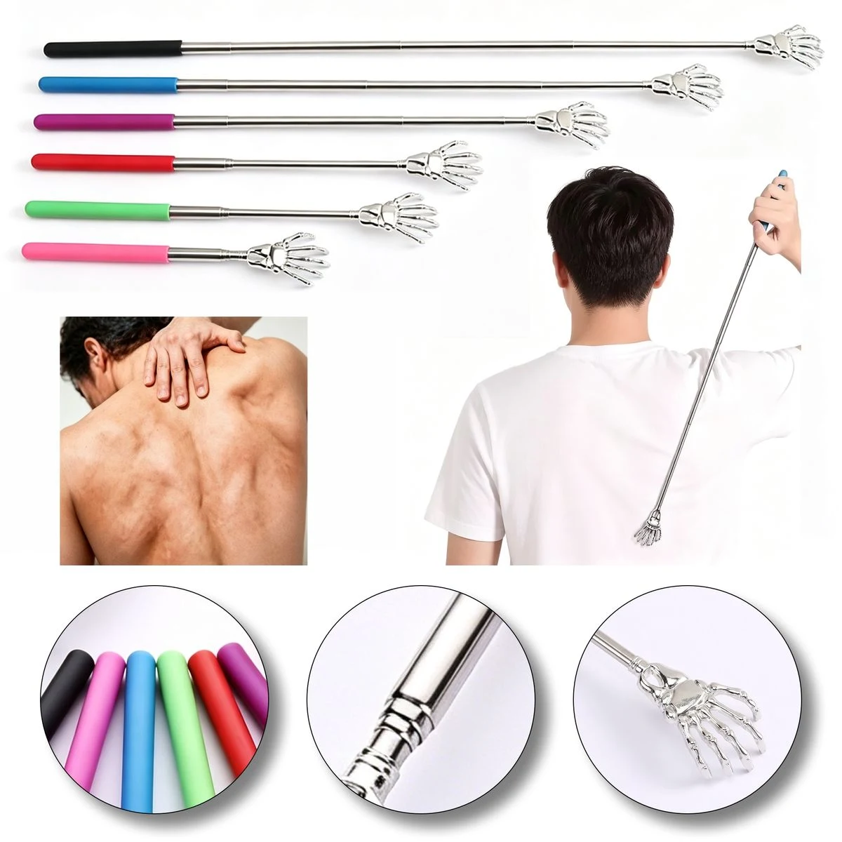 Telescopic Stainless Steel Skeleton Hand Back Scratcher 1
