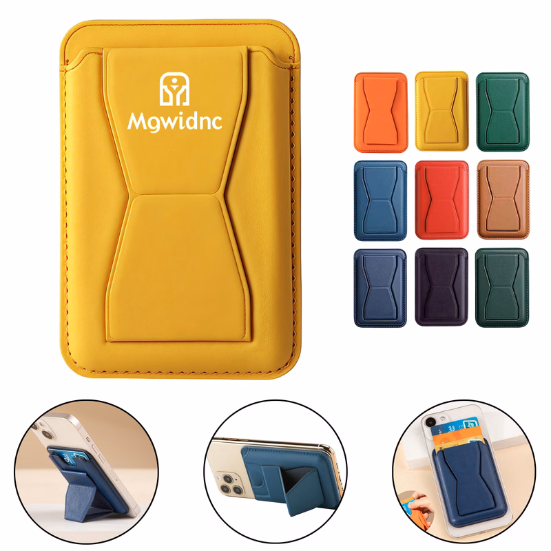 MagSafe Foldable PU Leather Card Holder Stand for Phone with Strong Magnetic Insert and Kickstand