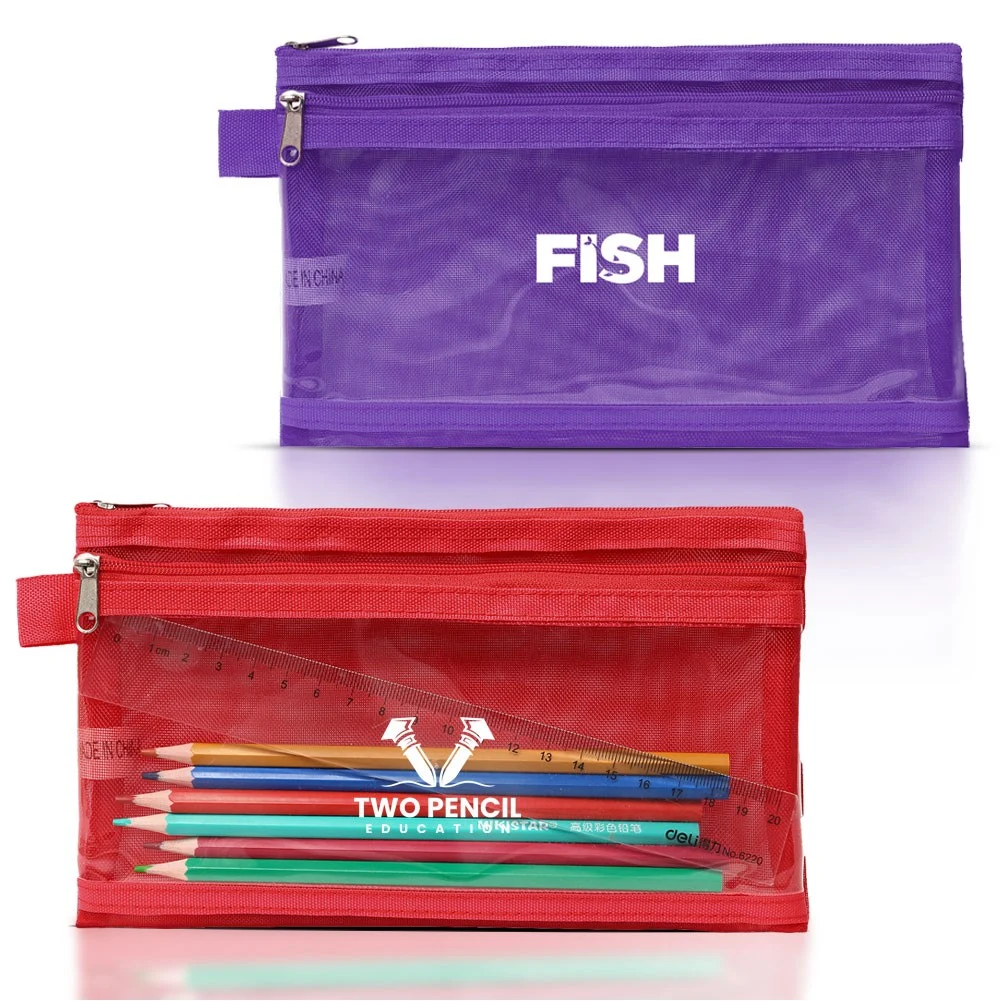 Custom Logo Dual Pocket Mesh Pencil Pouch 1