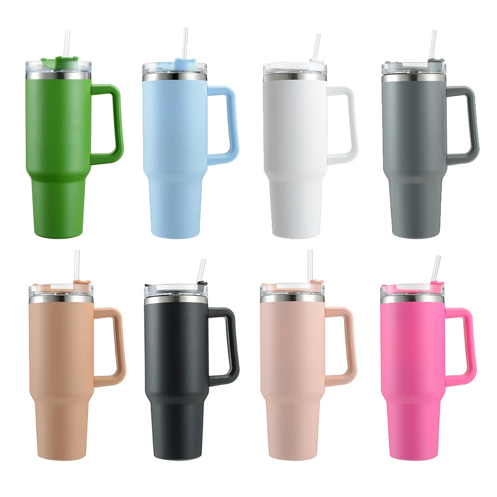 40 oz Stainless Steel Tumbler with Handle Straw Lid 1