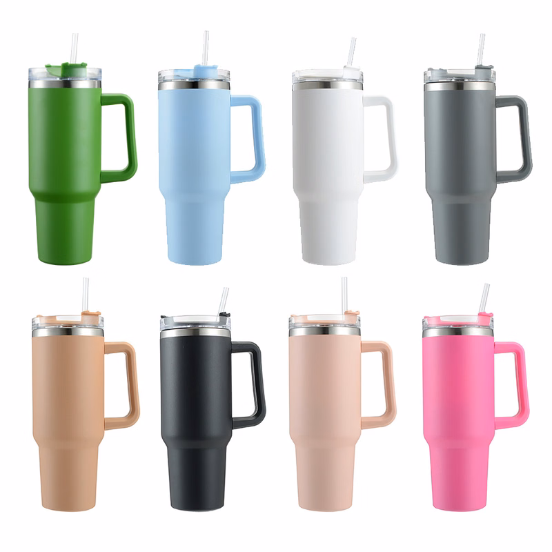 40 oz Stainless Steel Tumbler with Handle Straw Lid