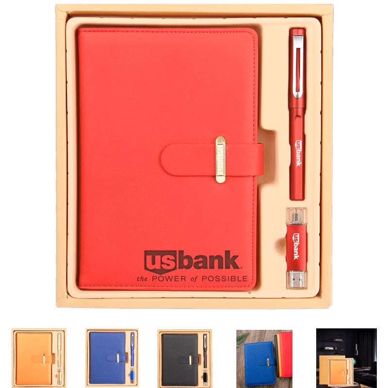 Luxe Leather Padfolio Gift Set - Pen & USB