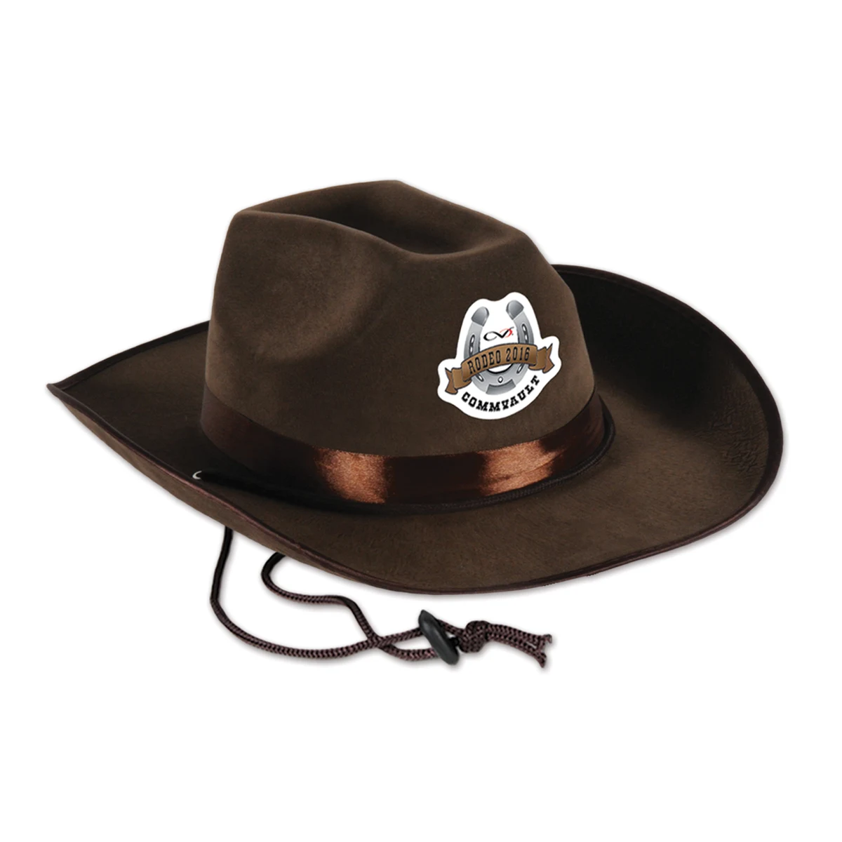 Faux Brown Leather Western Hat w/ Custom Shaped Faux Leather Icon 1