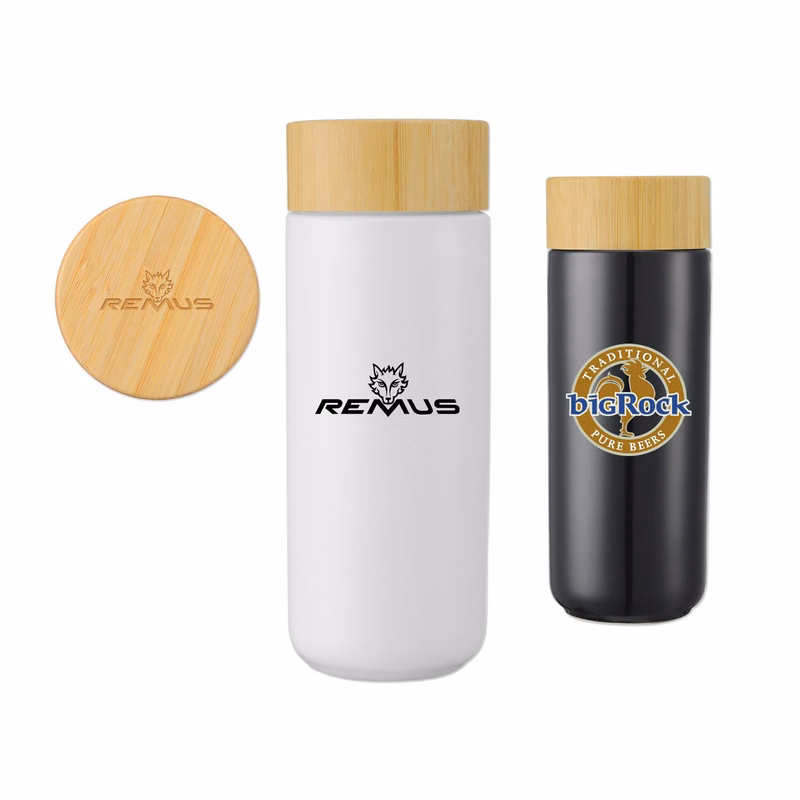 10 Oz. Double Wall Ceramic Mug with Bamboo Lid
