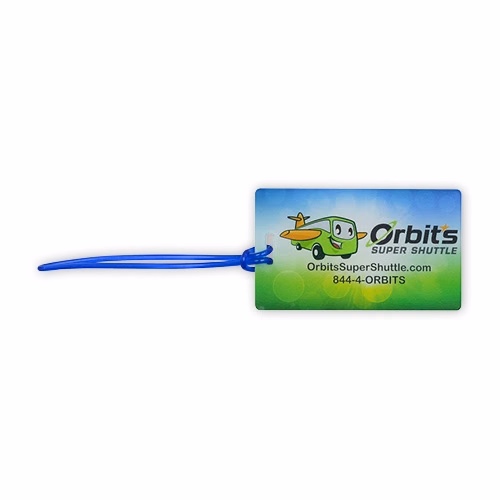 USA Made Acrylic Bag Tag, Custom Shape w/ Flexible Plastic Loop Strap (11-15 Sq Inches)