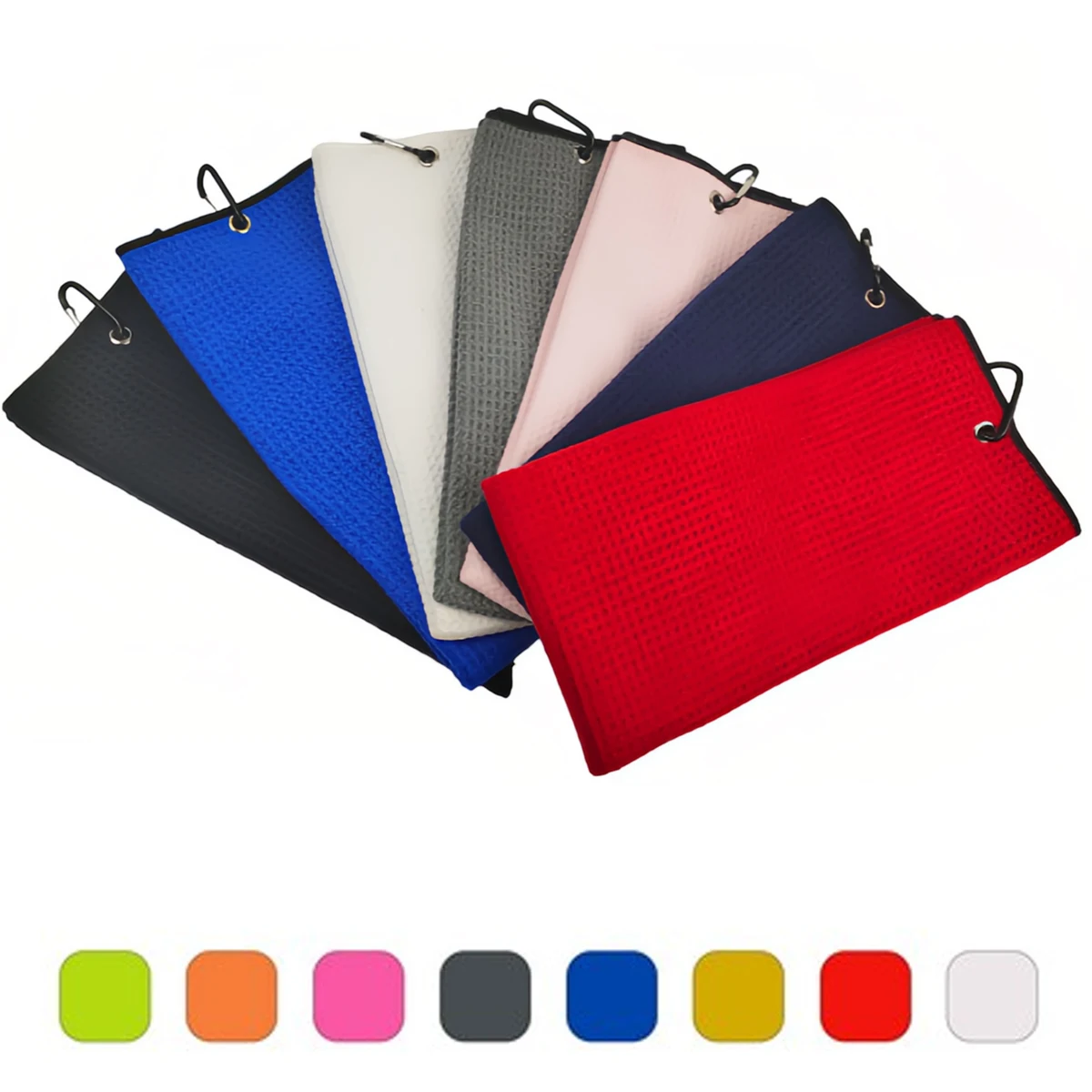 Tri-Fold Waffle Golf Towel with Custom Logo and Carabiner 1