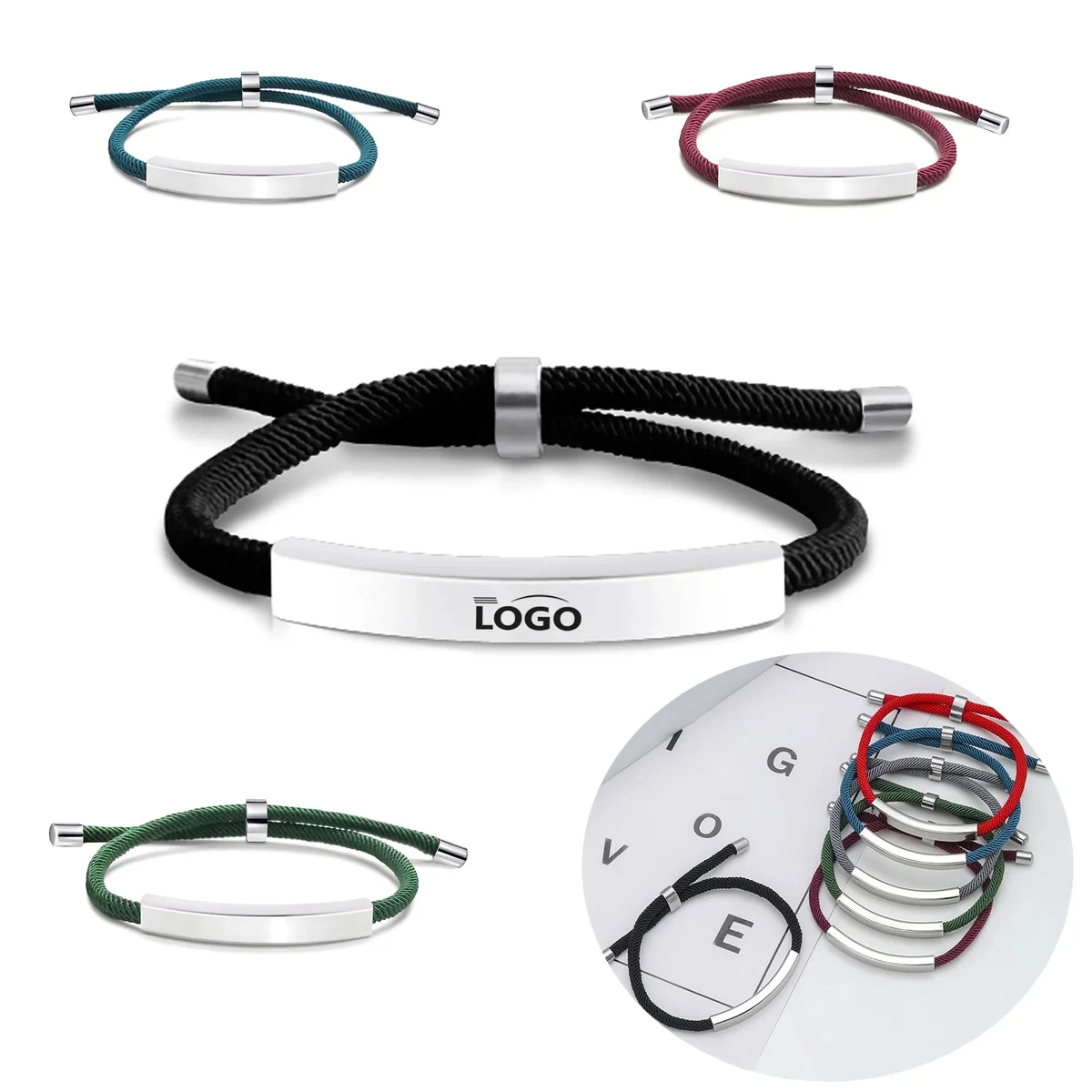 Adjustable Stainless Steel Bracelet with Braided Rope 1