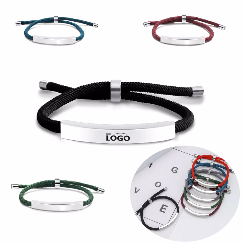 Adjustable Stainless Steel Bracelet with Braided Rope