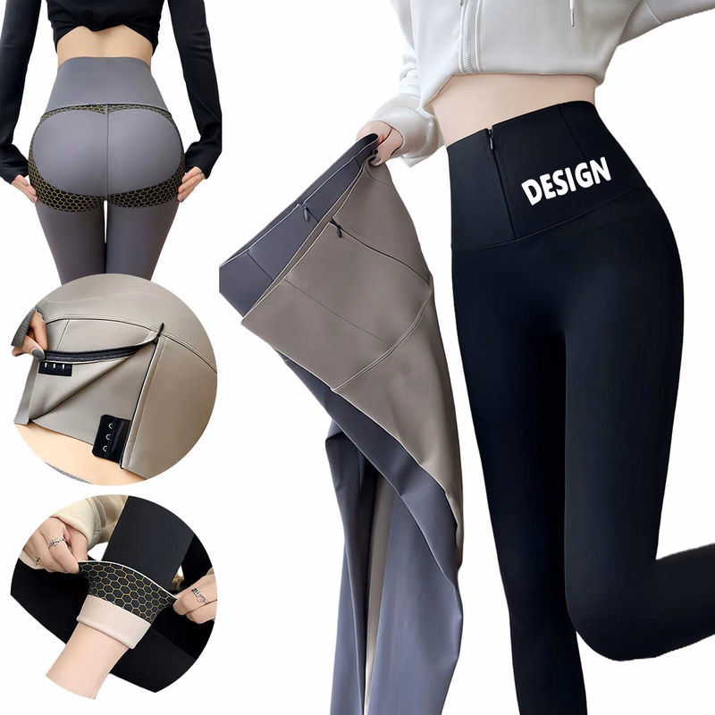 Slimming High Waisted Zipper Tummy Control Leggings
