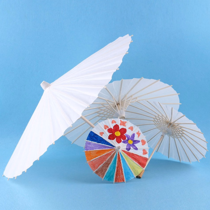 Diy Blank Paper Umbrella With Wooden Handle